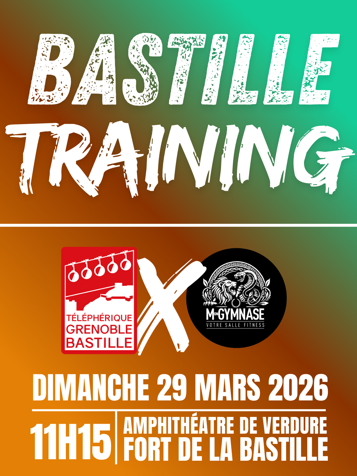 visuel format portrait pour le bastille training du dimanche 29 mars 2026 à la Bastille organisé par la RTGB et Mon Gymnase