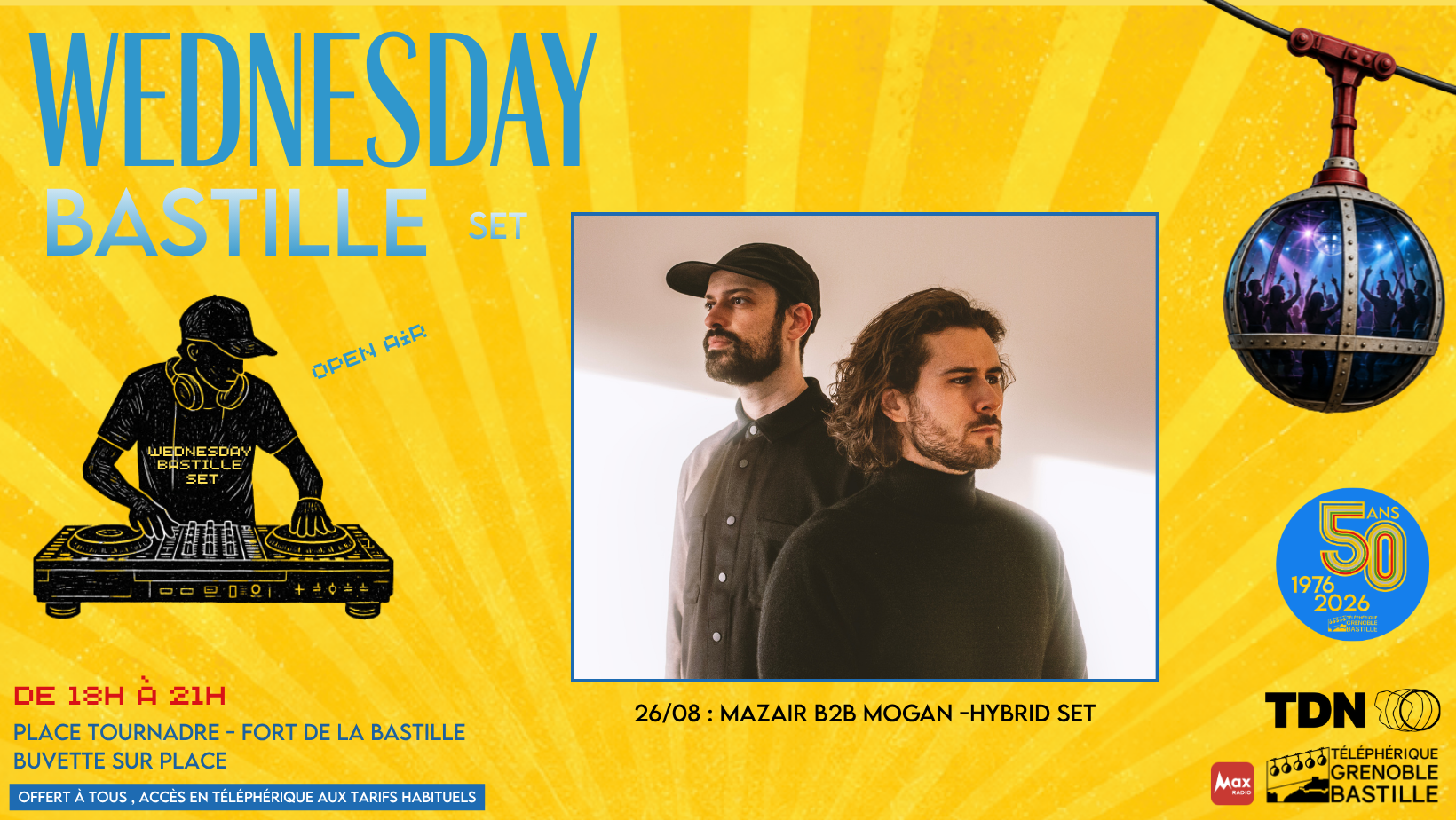Visuel du Wednesday Bastille Set pour le 26 août 2026 - Mazair & Mogan
