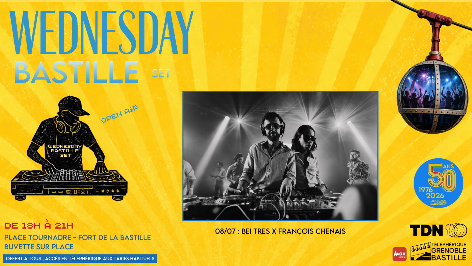 Visuel du Wednesday Bastille Set pour le mercredi 8 juillet 2026 avec BEI TRES x François Chesnais